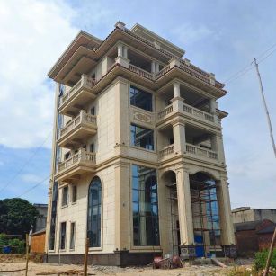 潮州 黄金麻花岗岩石材别墅外墙干挂搭配（雕花栏杆花瓶柱门楼罗马柱）