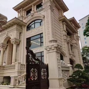 潮州 黄金麻花岗岩别墅外墙干挂效果展示