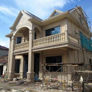 潮州 黄金麻花岗岩石材私人别墅雕花门楼柱阳台栏杆