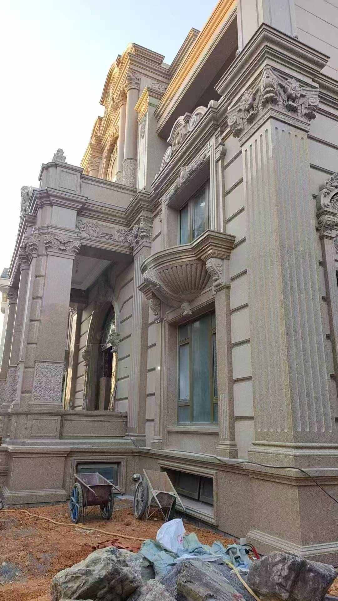 潮州 黄金麻花岗岩光面别墅外墙干挂施工完成