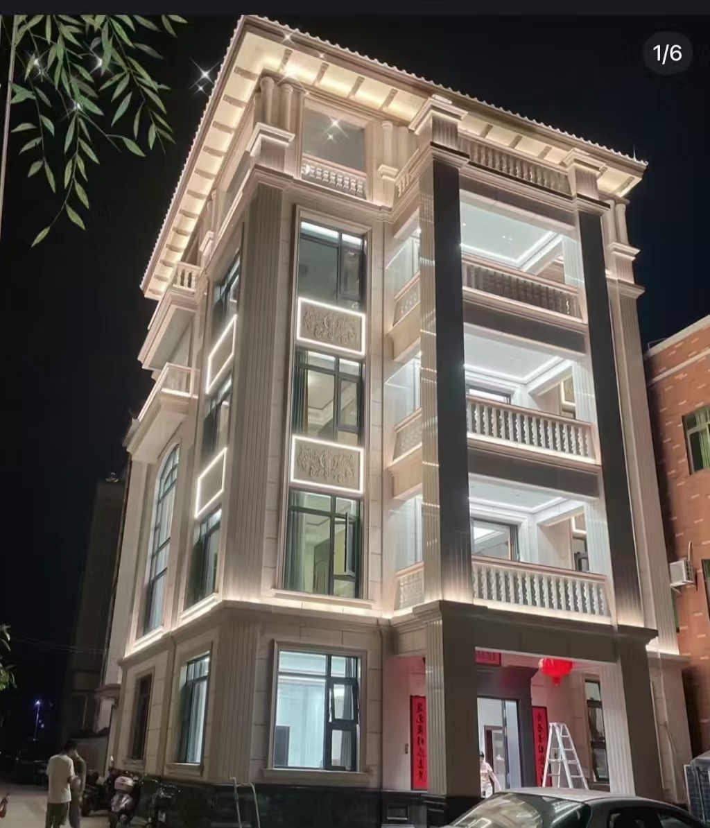 潮州 芝麻白花岗岩别墅外墙夜间效果