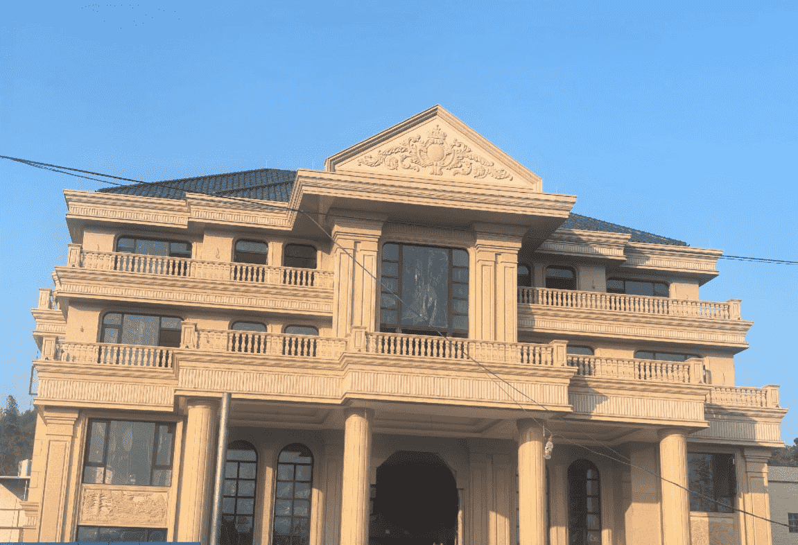 潮州黄金麻别墅外墙干挂石材效果示例