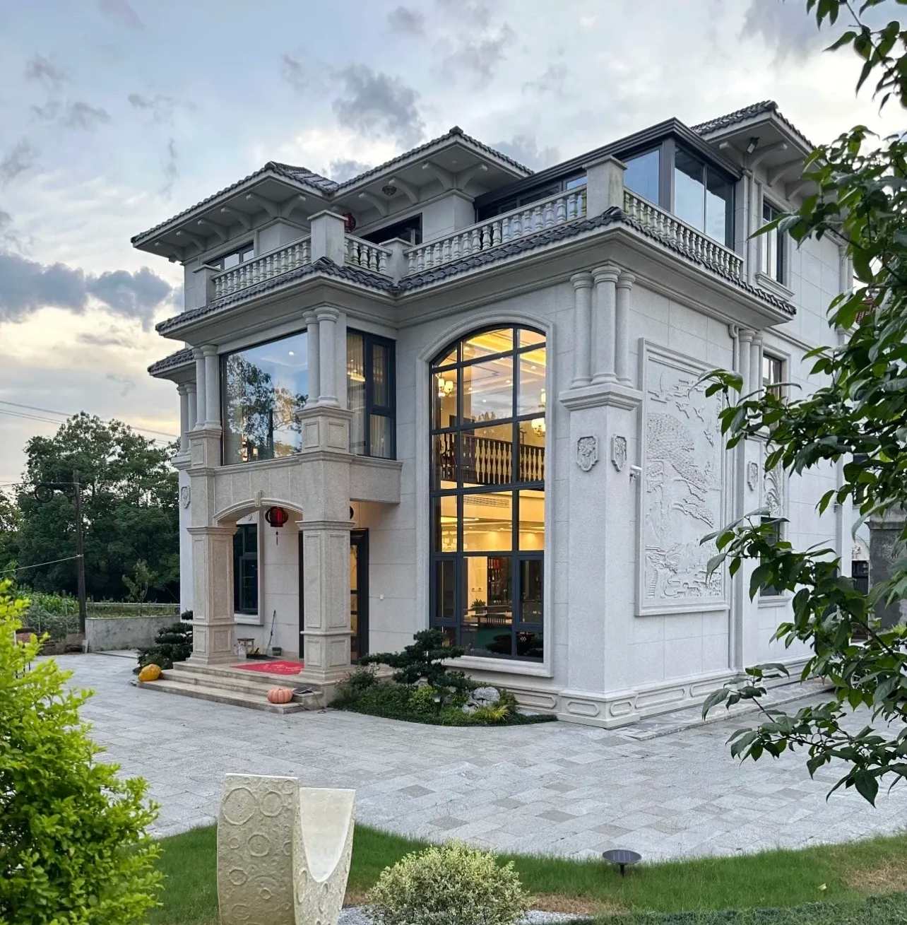 潮州 白麻花岗岩私人别墅干挂石材豪华定制