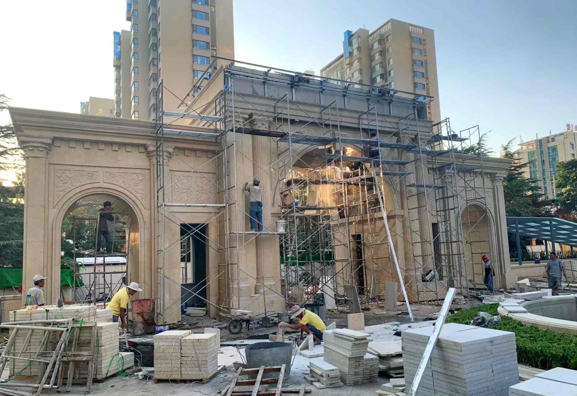 潮州 黄金麻荔枝面花岗岩小区门楼外墙干挂