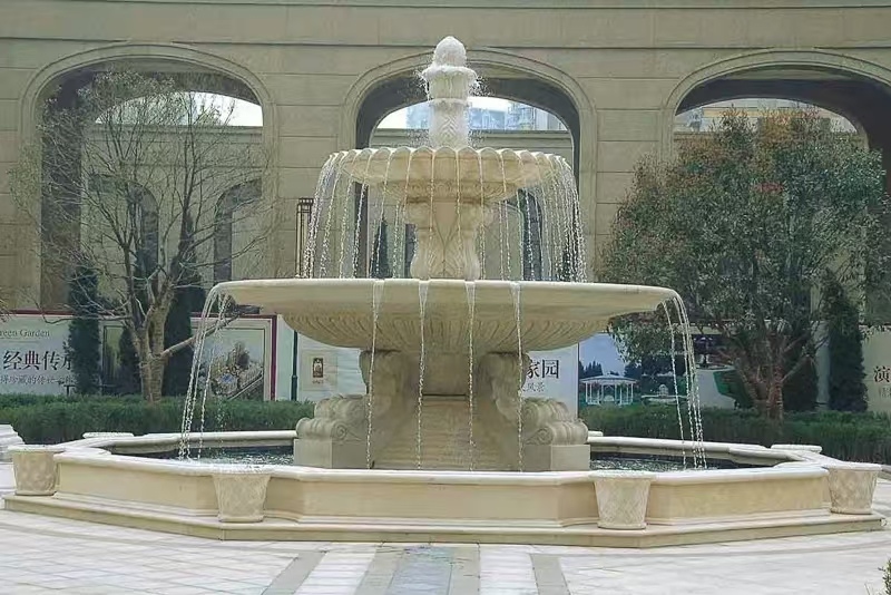 潮州 黄金麻花岗岩异型加工——户外庭院石雕流水喷泉